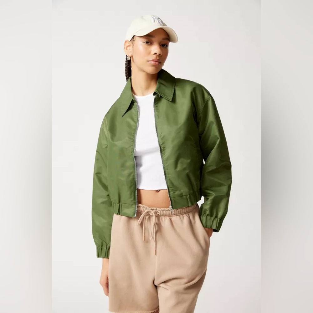 UO Cropped Bomber Jacket S Green Y2K‎ Streetwear Bella Hadid Retro 90s